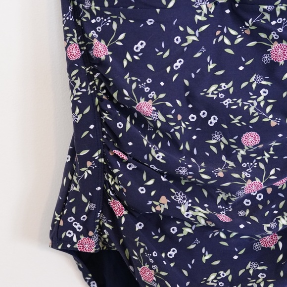 ONSHORE NAVY BLUE FLORAL ONE PIECE RUCHED SWIMSUIT - Picture 2 of 6